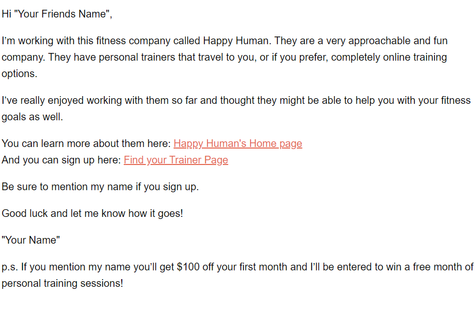 Example of refer a friend email